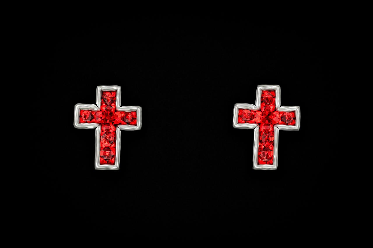 Aretes Cruz rojizos "Plata .925"