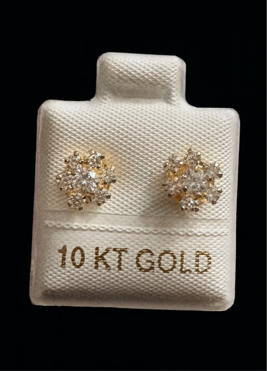 Aretes Flor de diamantes “Oro 10k”