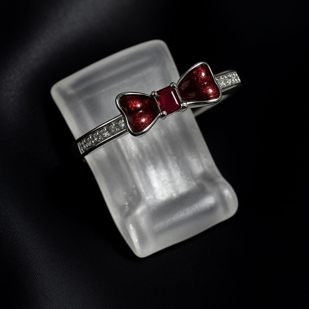 Anillo Blancanieves con Moño Rojo " Plata .925"