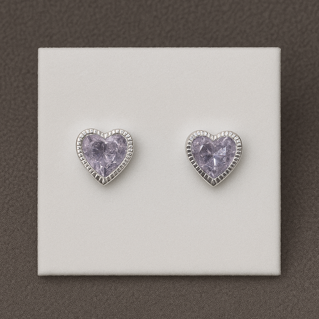 Aretes corazón violeta "Plata .925"