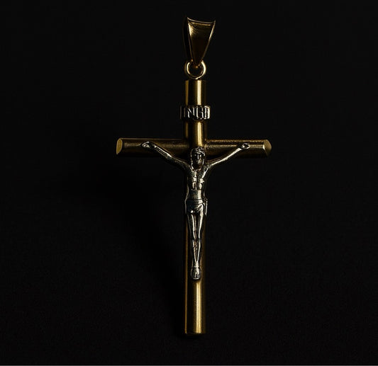 Dije Crucifijo Real 14K Oro Blanco y Amarillo