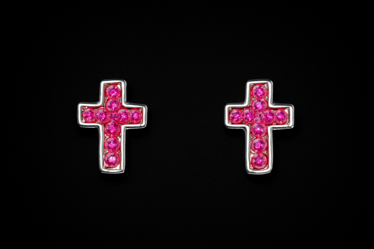 Aretes Cruz rosa “Plata .925”