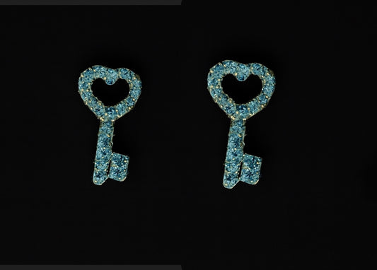 Aretes Llaves Celeste “Plata .925”